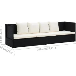 vidaXL - Loungebank - Zwart - Poly rattan