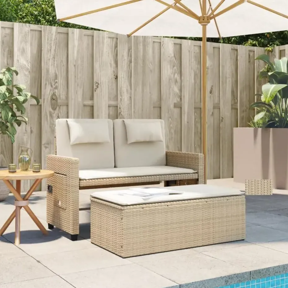 vidaXL - Loungebanken Verstelbare met crème kussens - Beige - 113x61x87 cm
