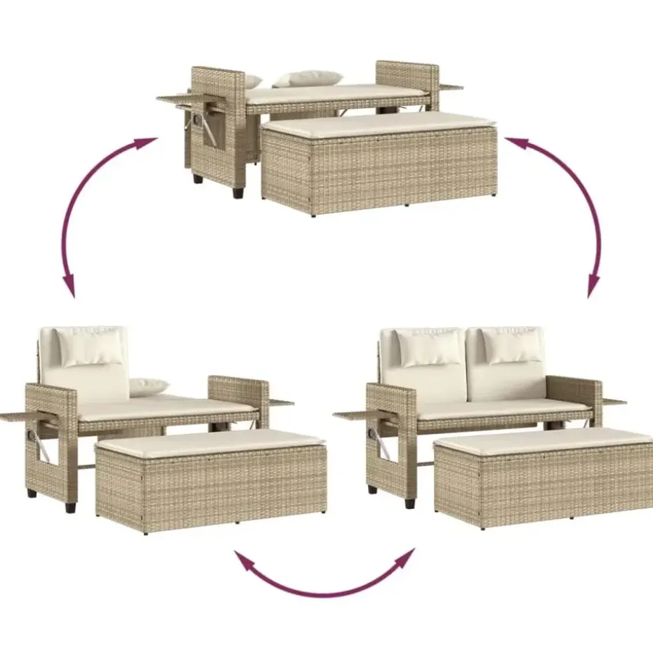 vidaXL - Loungebanken Verstelbare met crème kussens - Beige - 113x61x87 cm