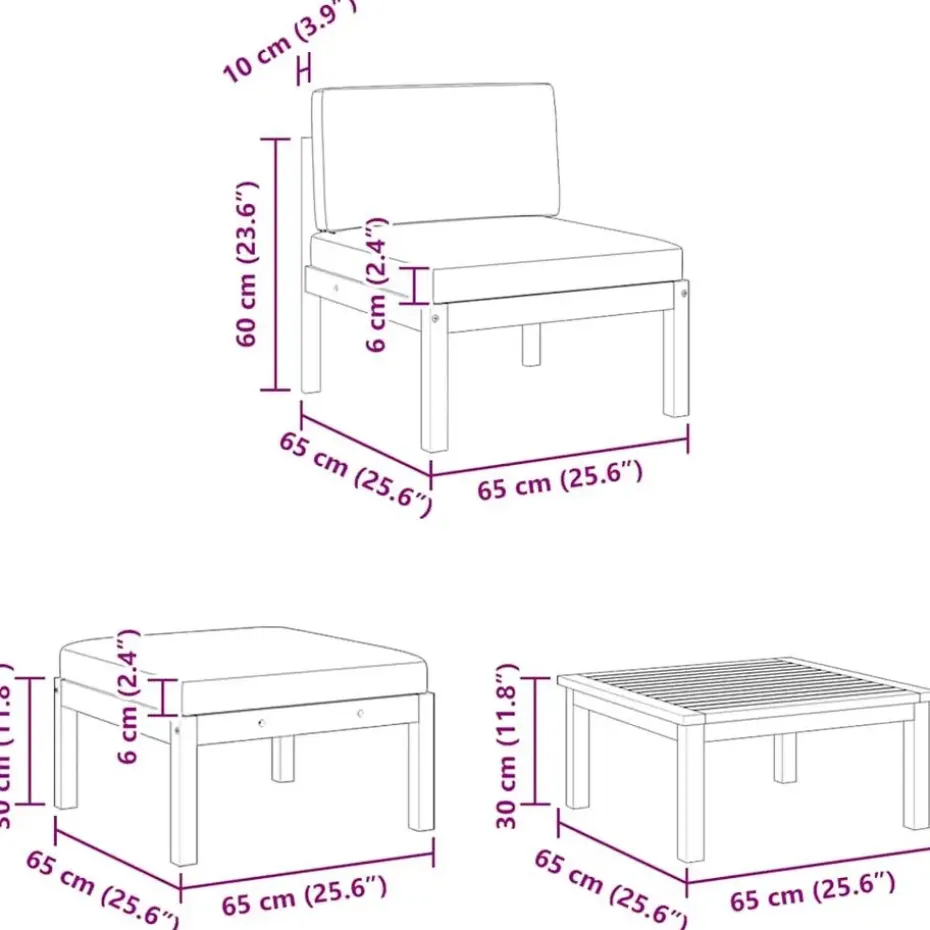 vidaXL - Loungeset - Bruin - Acaciahout - 3 stuks - Met kussens