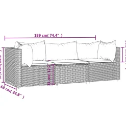 vidaXL - Loungeset - Bruin - Poly rattan - 3 stuks - Met kussens