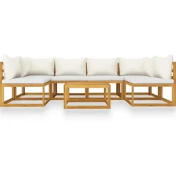 vidaXL - Loungeset - Crème - Acaciahout - 7 stuks - Met kussens