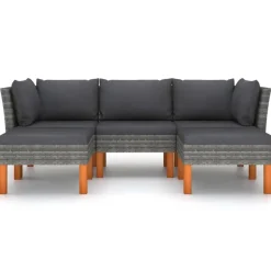 vidaXL - Loungeset - Grijs - Poly rattan - 5 stuks - Met kussens
