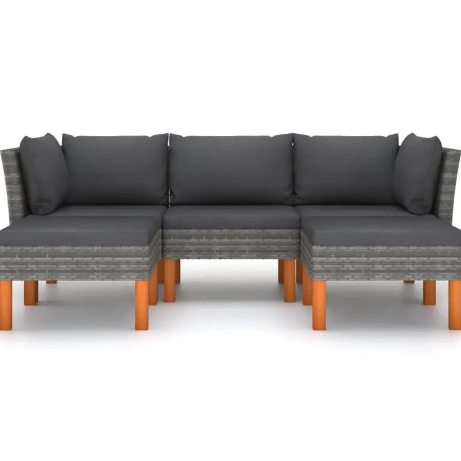 vidaXL - Loungeset - Grijs - Poly rattan - 5 stuks - Met kussens