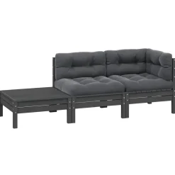 vidaXL - Loungeset - Grijs - Grenenhout - 3 stuks - Met kussens