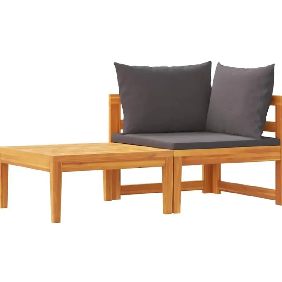 vidaXL - Loungeset - Grijs - Acaciahout - 2 stuks - Met kussens