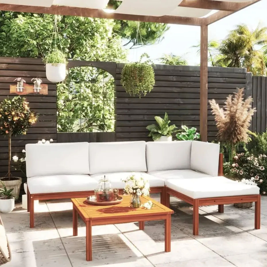 vidaXL - Loungeset - Wit - Acaciahout - 5 stuks- Met kussens