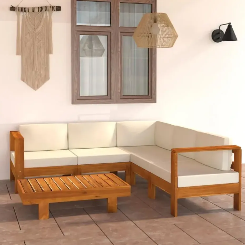 vidaXL - Loungeset - Wit - Acaciahout - 6 stuks - Met kussens - 100x60 cm