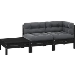 vidaXL - Loungeset - Zwart - Grenenhout