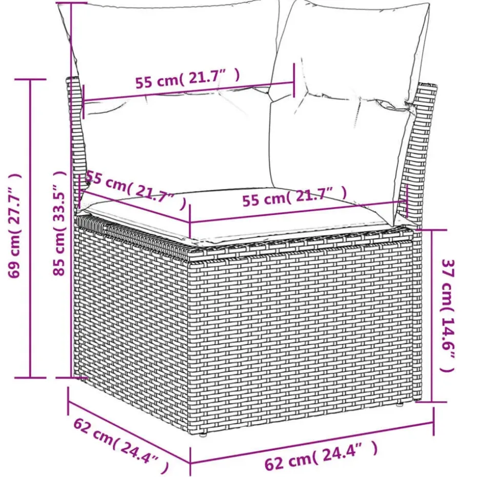 vidaXL - Loungeset - Zwart - Poly rattan - 13 stuks - Met kussens
