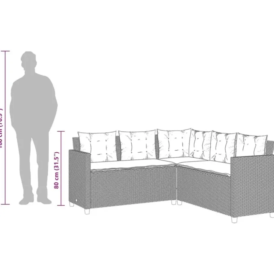 vidaXL - loungeset - Zwart - Poly rattan