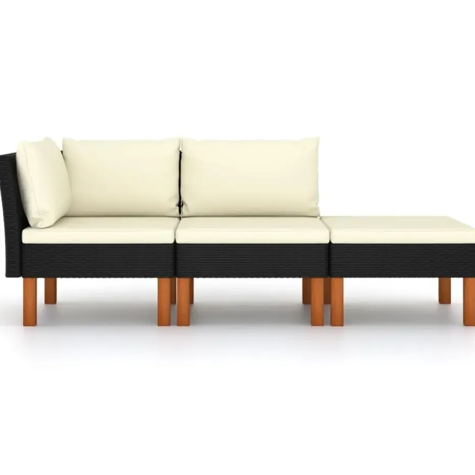 vidaXL - Loungeset - Zwart - Poly rattan en massief eucalyptushout - 3 stuks