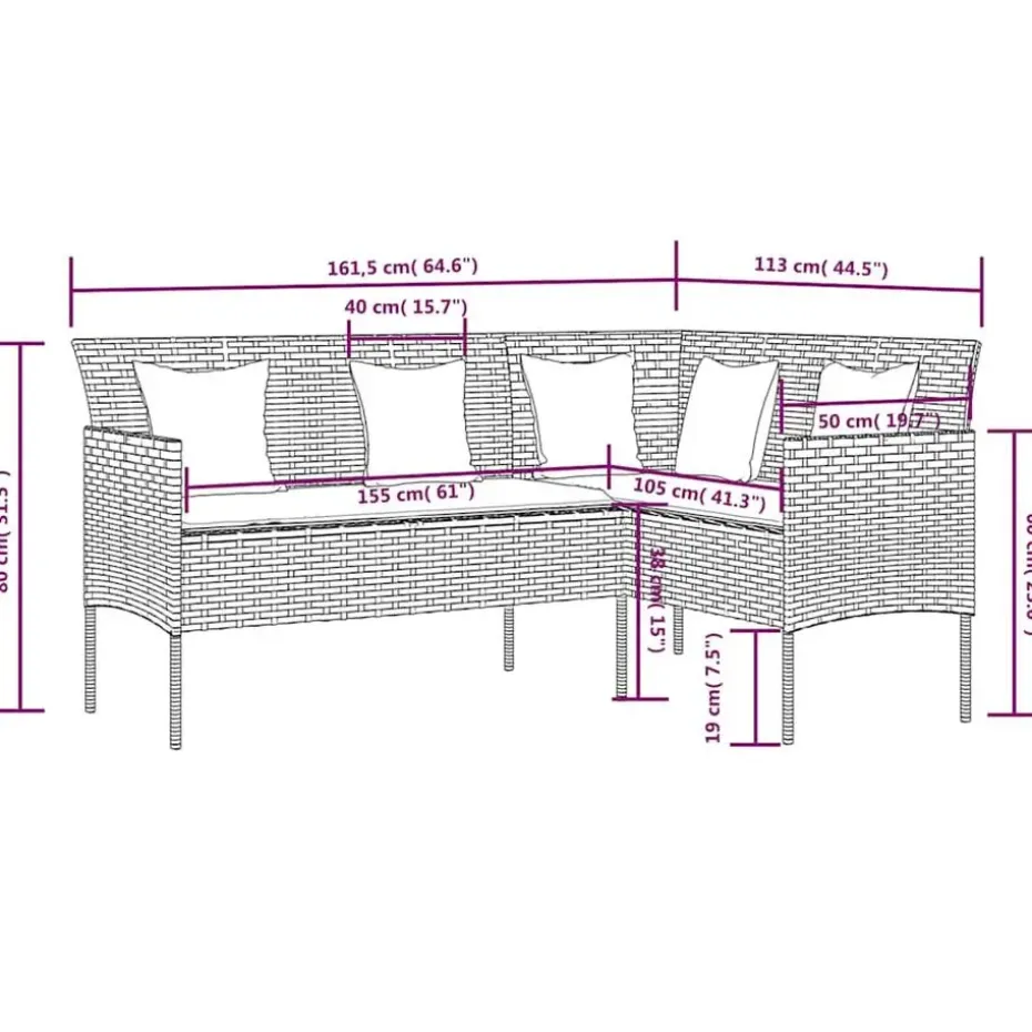 vidaXL - Loungeset (dinning) - Zwart - Poly rattan - 5 stuks - Met kussens
