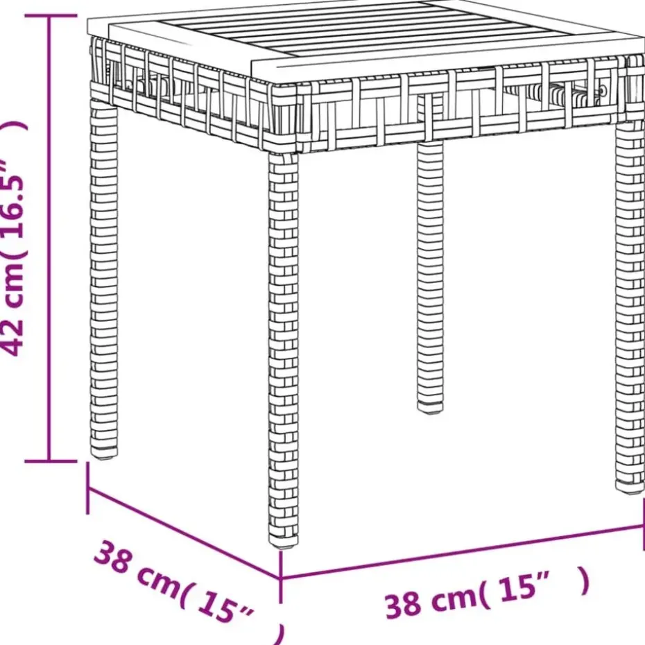 vidaXL - Loungetafel - Weerbestendig - Zwart - Poly rattan en hout - 38x38x42cm
