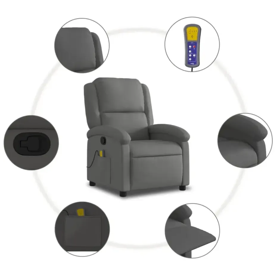 vidaXL - Massagestoel - Grijs - Leer