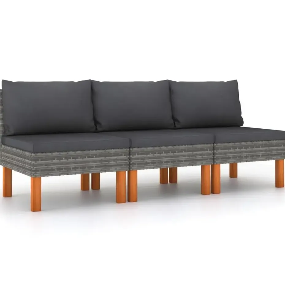 vidaXL - Middenbanken - Grijs - Poly rattan en massief eucalyptushout - 3 stuks