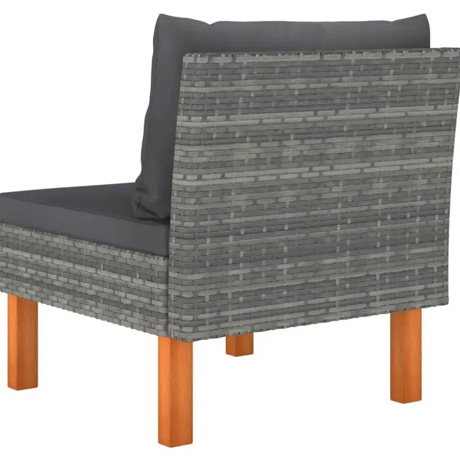 vidaXL - Middenbanken - Grijs - Poly rattan en massief eucalyptushout - 3 stuks