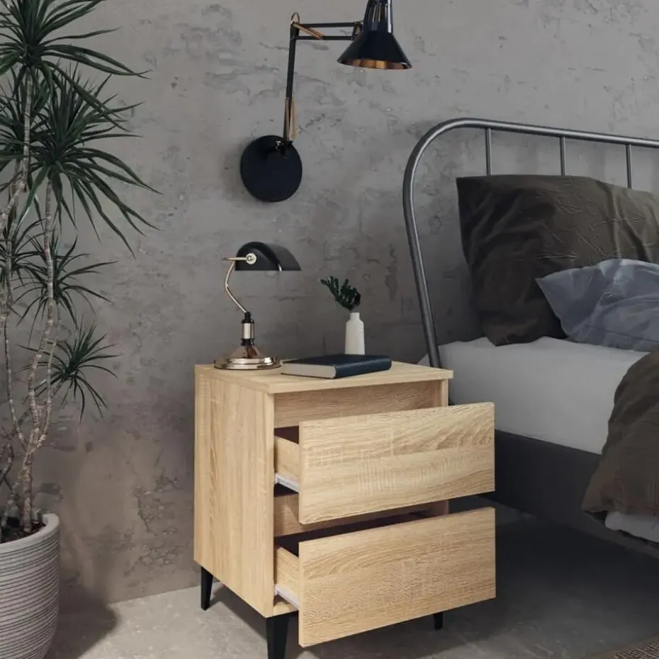 vidaXL - Nachtkastje - Bruin - Bewerkt hout - 2 stuks