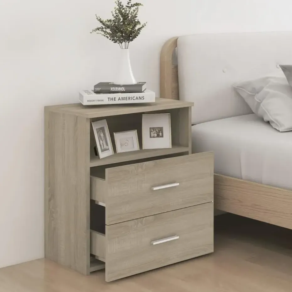 vidaXL - Nachtkastje - Bruin - Bewerkt hout - 2 stuks
