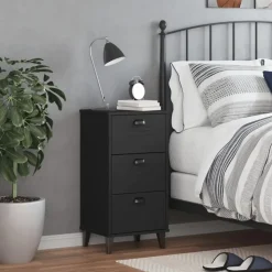 vidaXL - Nachtkastje VIKEN met metalen poten en 3 lades - Zwart - 40x35x80 cm
