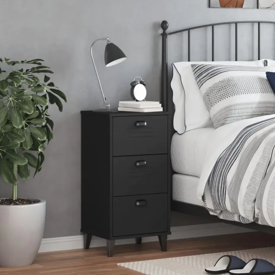 vidaXL - Nachtkastje VIKEN met metalen poten en 3 lades - Zwart - 40x35x80 cm