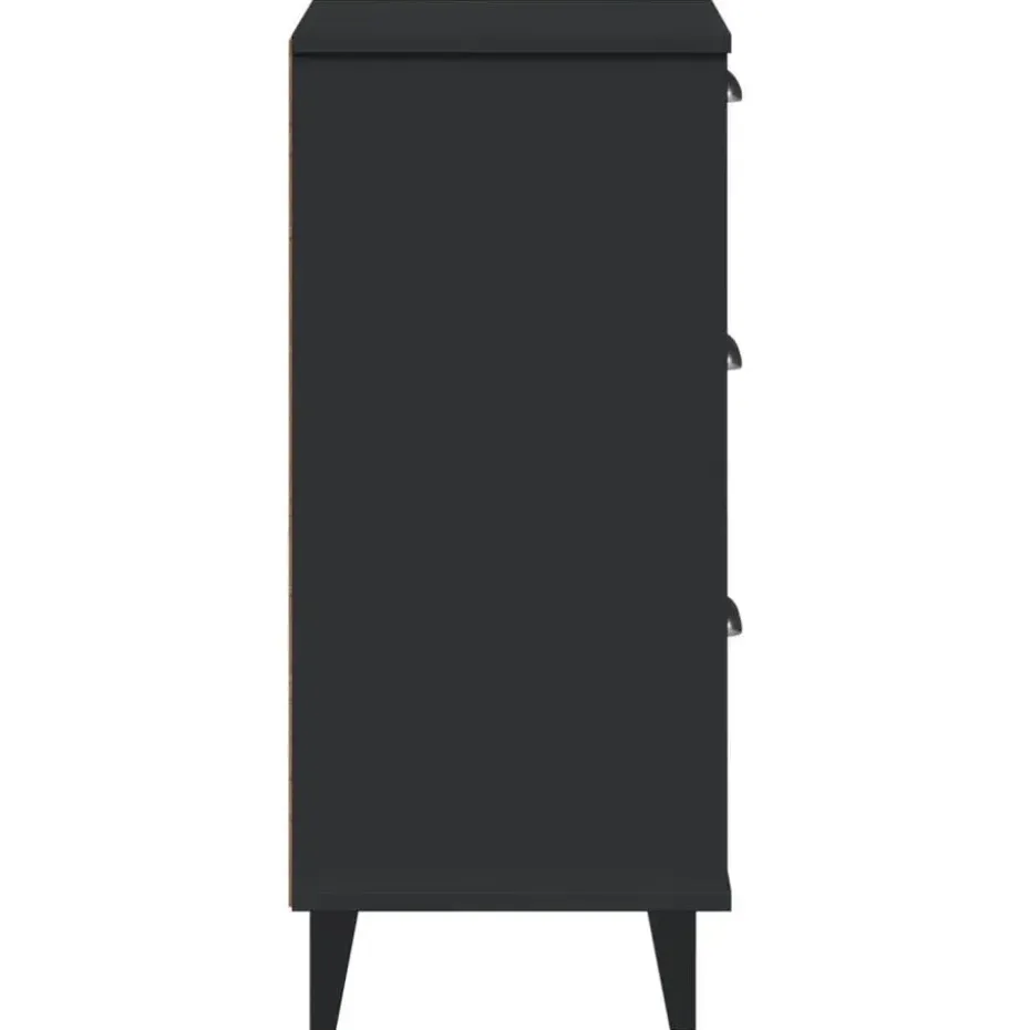 vidaXL - Nachtkastje VIKEN met metalen poten en 3 lades - Zwart - 40x35x80 cm