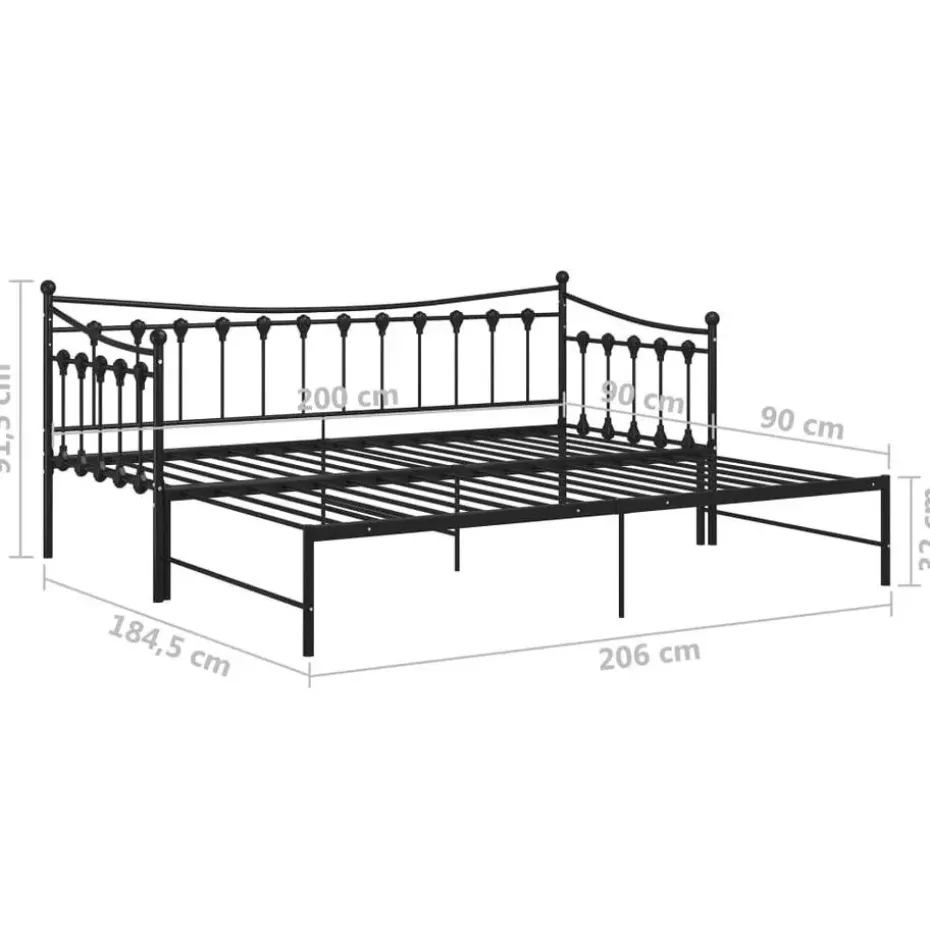 vidaXL - Onderschuifbedbank - Zwart - Metaal - 90x200 cm