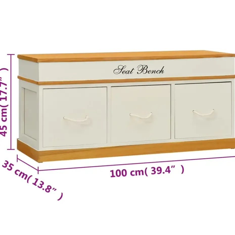 vidaXL - Opbergbank - Wit - Hout