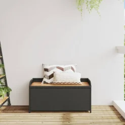 vidaXL - Opbergbankje zwart - Poly rattan en acaciahout - 100x50x52 cm