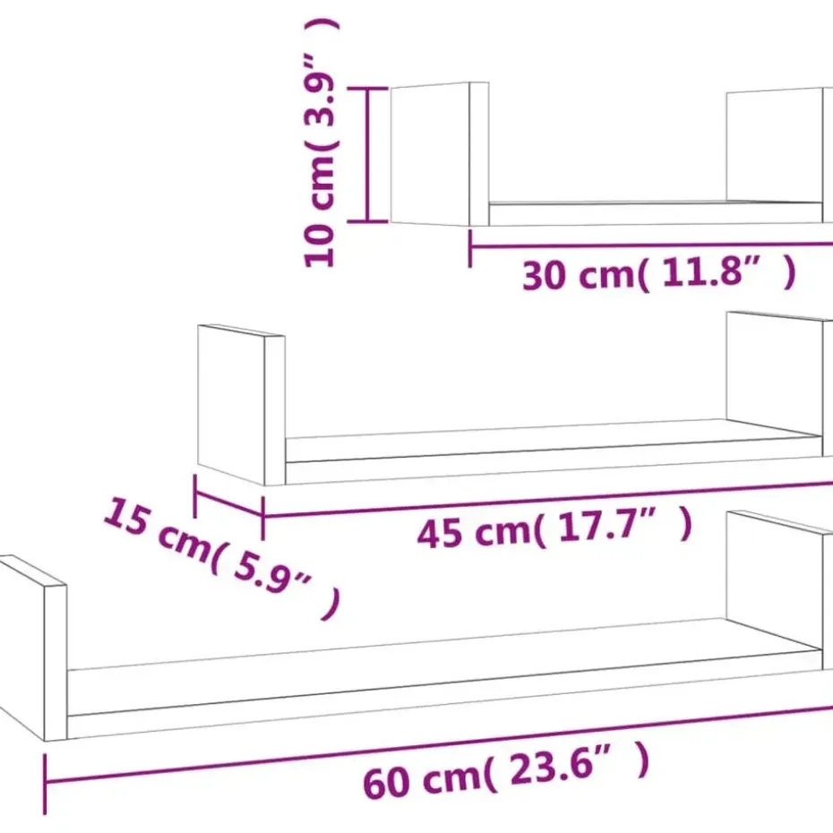 vidaXL - Plank - Bruin - Bewerkt hout - 60 x 15 x 10 cm - 3 stuks