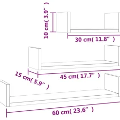 vidaXL - Plank - Grijs - Bewerkt hout - 60 x 15 x 10 cm - 3 stuks