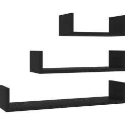 vidaXL - Plank - Zwart - Bewerkt hout - 60 x 15 x 10 cm - 3 stuks