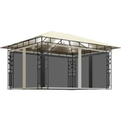 vidaXL - Prieel Met Lichtslinger - Crème - Stof - 4 x 3 x 2.73 m