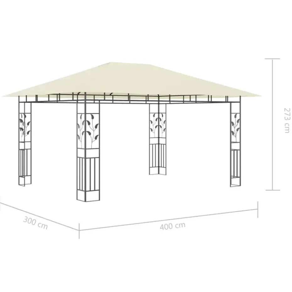 vidaXL - Prieel Met Lichtslinger - Crème - Stof - 4 x 3 x 2.73 m