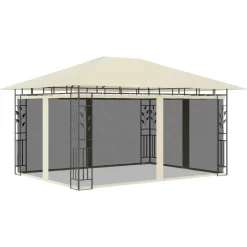 vidaXL - Prieel Met Lichtslinger - Crème - Stof - 4 x 3 x 2.73 m