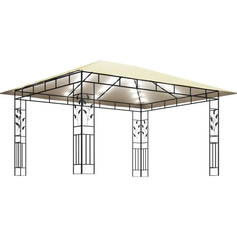 vidaXL - Prieel Met Lichtslinger - Crème - Stof - 4 x 3 x 2.73 m