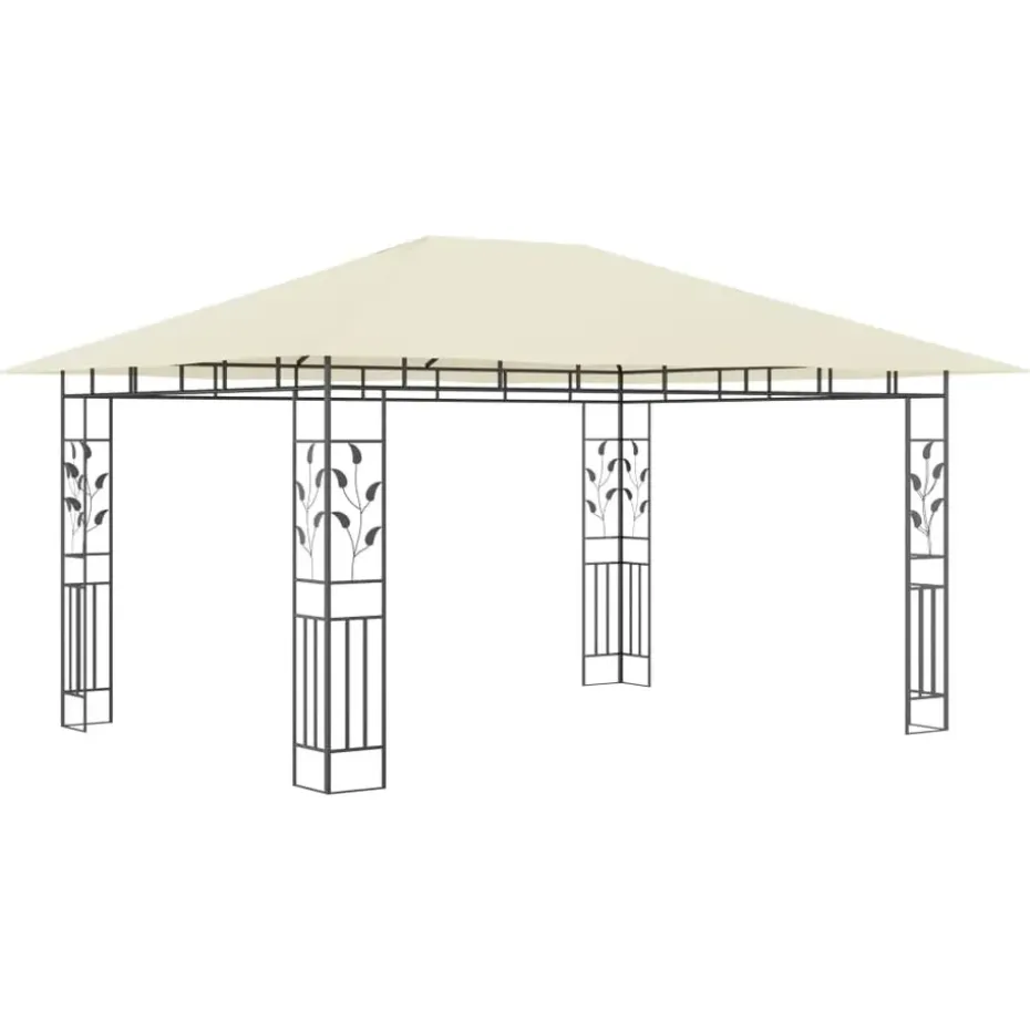 vidaXL - Prieel Met Lichtslinger - Crème - Stof - 4 x 3 x 2.73 m