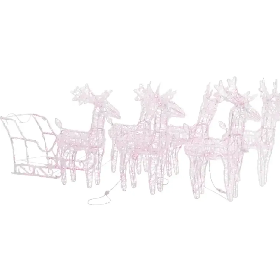 vidaXL - Rendieren En Slee Kerstversiering - Warmwit - 43 x 11 x 55 cm (4 stuks)