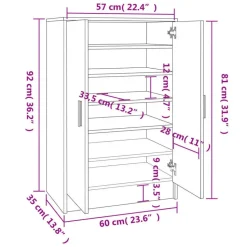 vidaXL - Schoenenkast - Bruin - Bewerkt hout - 60 x 35 x 92 cm