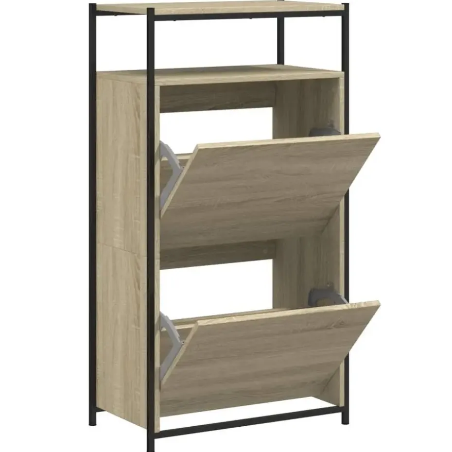 vidaXL - Schoenenkast 6 paar met 2 kleppen - Sonoma eiken - Hout - 60x34x112 cm