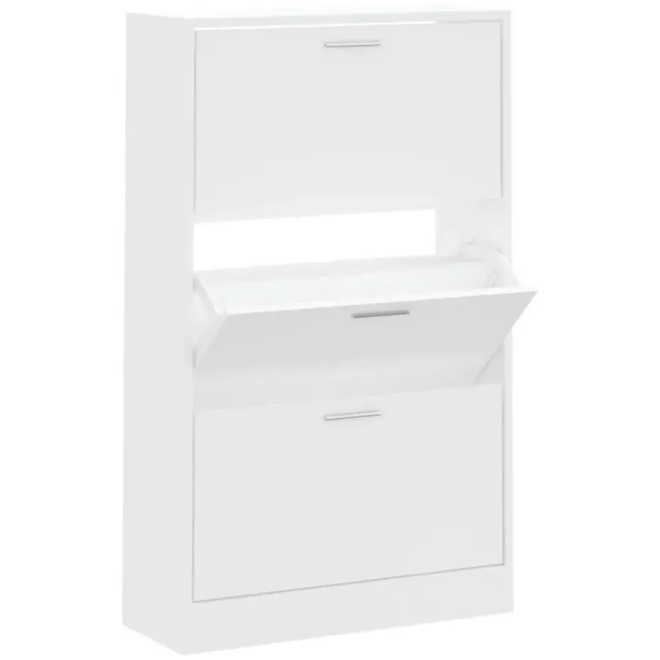 vidaXL - Schoenenkast 6 paar met 3 kleppen - Wit - Bewerkt hout - 63x24x103 cm