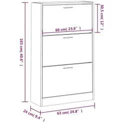 vidaXL - Schoenenkast 6 paar met 3 kleppen - Wit - Bewerkt hout - 63x24x103 cm