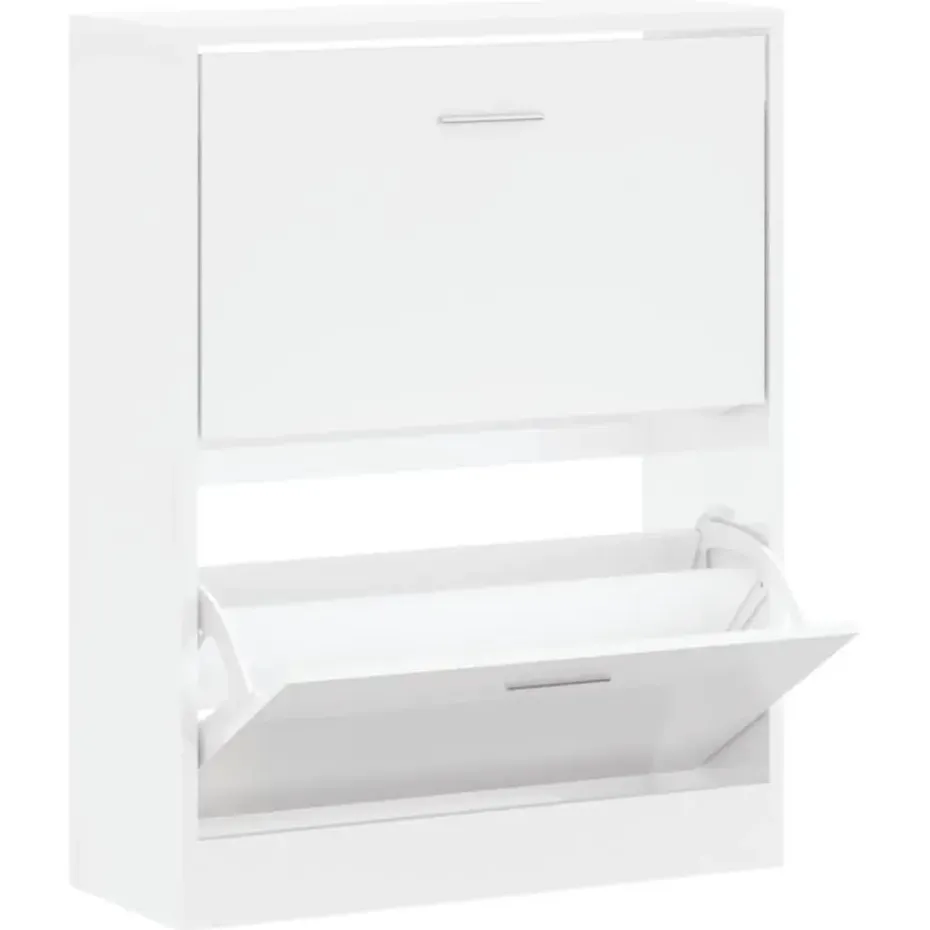 vidaXL - Schoenenkast 4 paar met 2 kleppen - Hoogglans wit - Hout - 63x24x81 cm