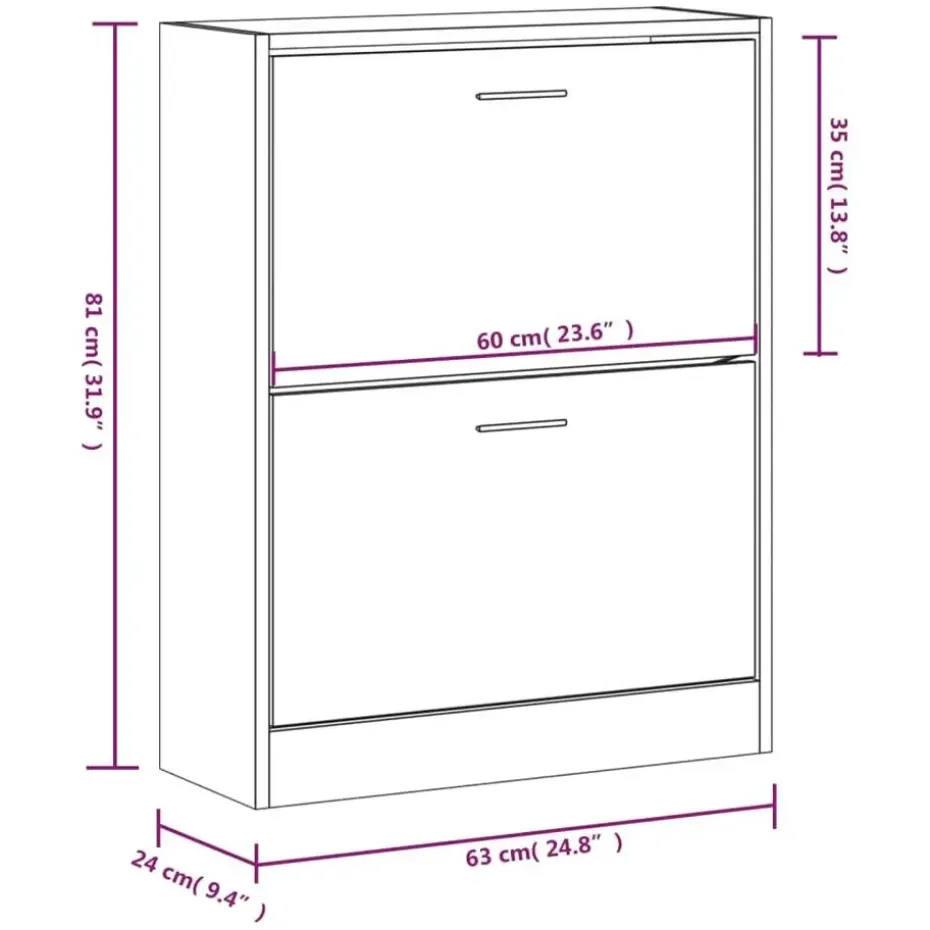 vidaXL - Schoenenkast 4 paar met 2 kleppen - Hoogglans wit - Hout - 63x24x81 cm