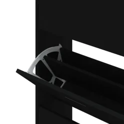 vidaXL - Schoenenkast 8 paar met 4 kleppen - Zwart - Bewerkt hout - 63x24x147 cm