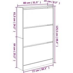 vidaXL - Schoenenkast 9 paar met 3 kleppen - Wit - Bewerkt hout - 80x21x125.5 cm