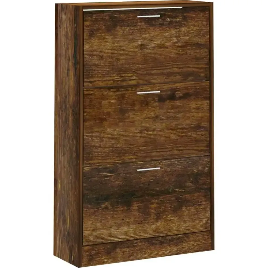 vidaXL - Schoenenkast 6 paar met 3 kleppen - Gerookt eiken - Hout - 63x24x103 cm