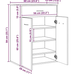 vidaXL - Schoenenkast met 1 lade 2 deuren - Artisan eiken - Hout - 60x35x84 cm