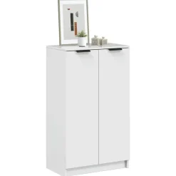 vidaXL - Schoenenkast met 2 deuren - Hoogglans wit - Hout - 59x35x100.5 cm