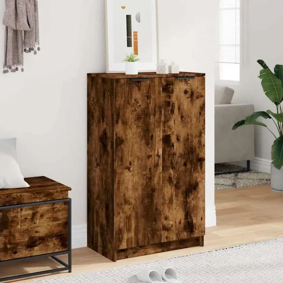 vidaXL - Schoenenkast met 2 deuren - Gerookt eiken - Hout - 59x35x100 cm